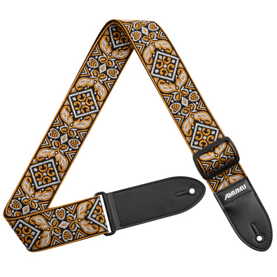 AMUMU Vintage Embroidery Guitar Strap Orange Cotton -CO09J-YL